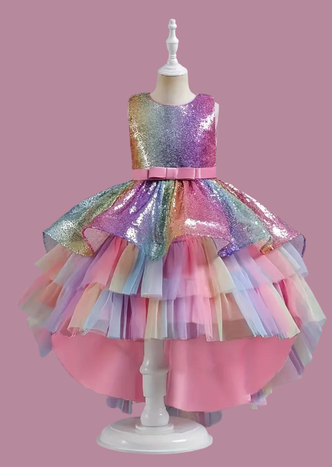 “Sequins & Rainbows” Colorful Mesh Tutu, Trailing Dress