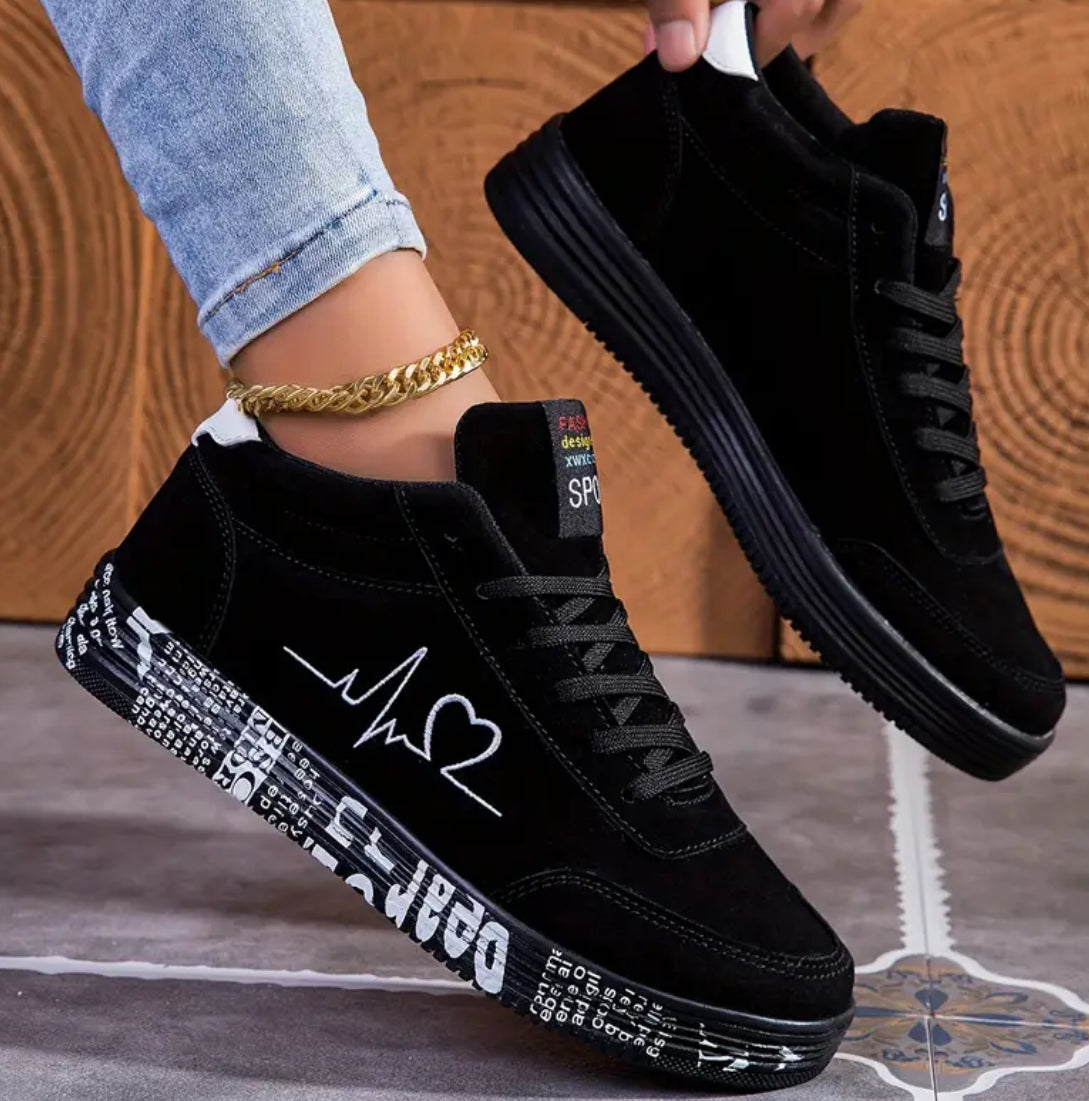 “I ♥️ U” Platform Women's Casual Sneakers, Lace Up, Low-tops