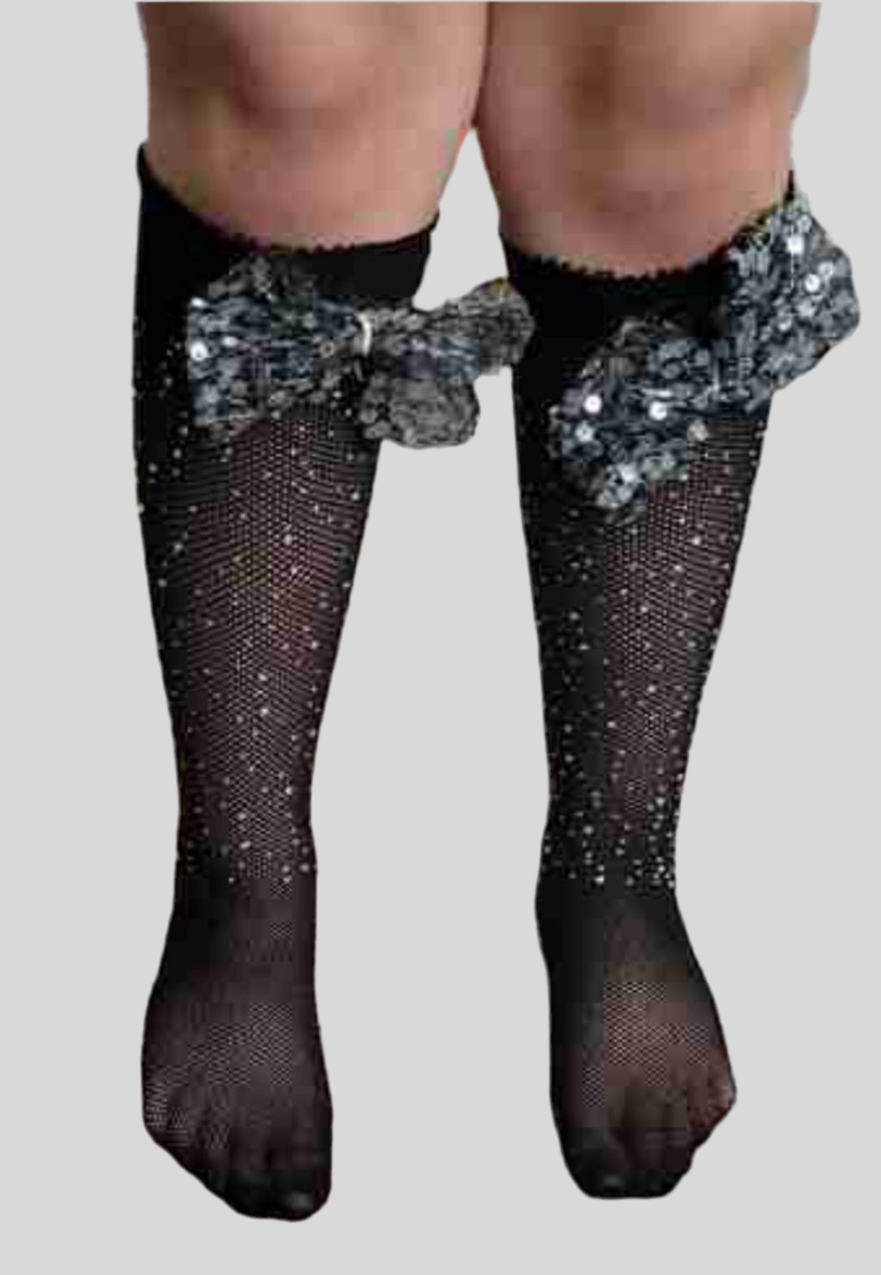 “Sparkle Baby” Rhinestone & Bow Decor Luxury Style Over The Calf Socks, Toddlers, 3 Pair