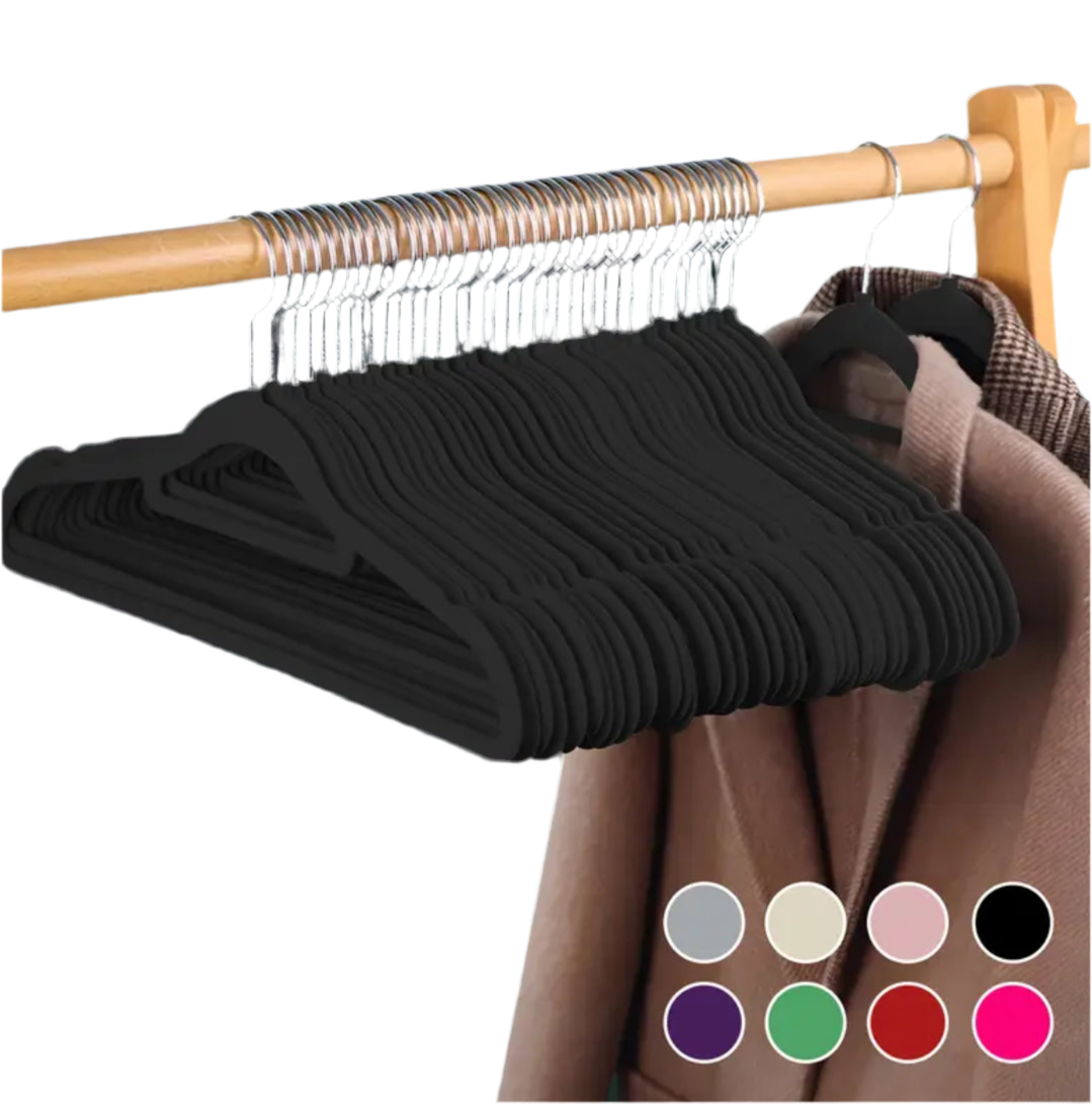 50/30 Pack | Felt Velvet Hangers - 360° Swivel Hook Heavy Duty