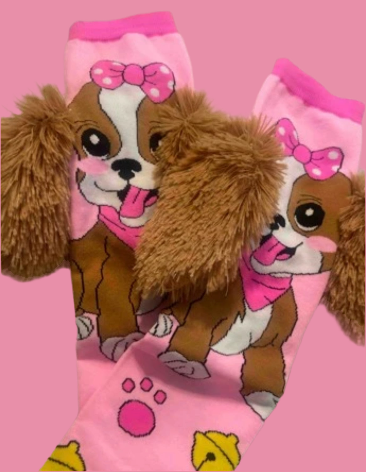 “Puppy & Unicorn Love” 💕 🐾 Pink Cute Little Dog Knee High Socks, 1 Pair