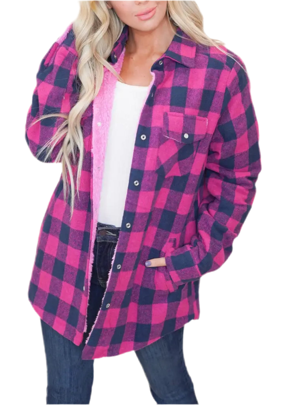 Pinks Thick Plaid Lambskin Lined Jacket, Chest & Side Pockets