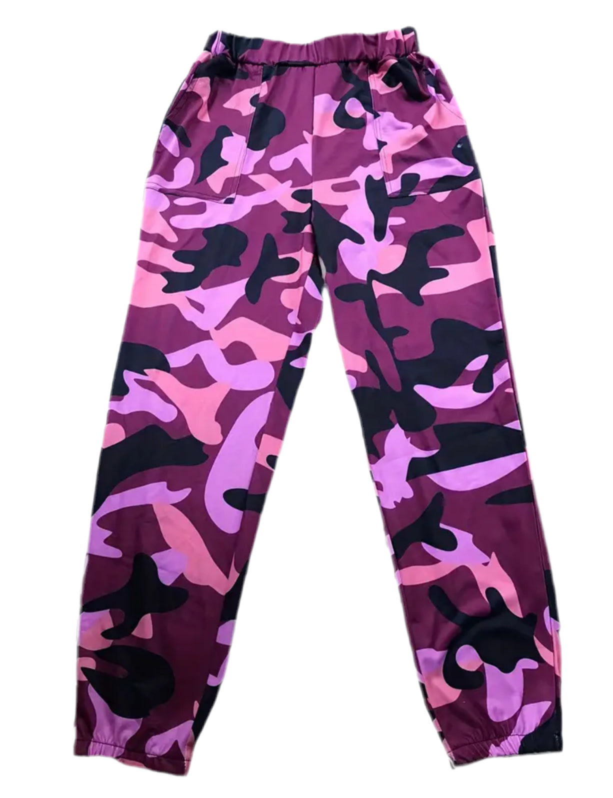 Hot Pink Fashionable Camouflage, High Waist, Slight Stretch, Jogger Pants with Pockets