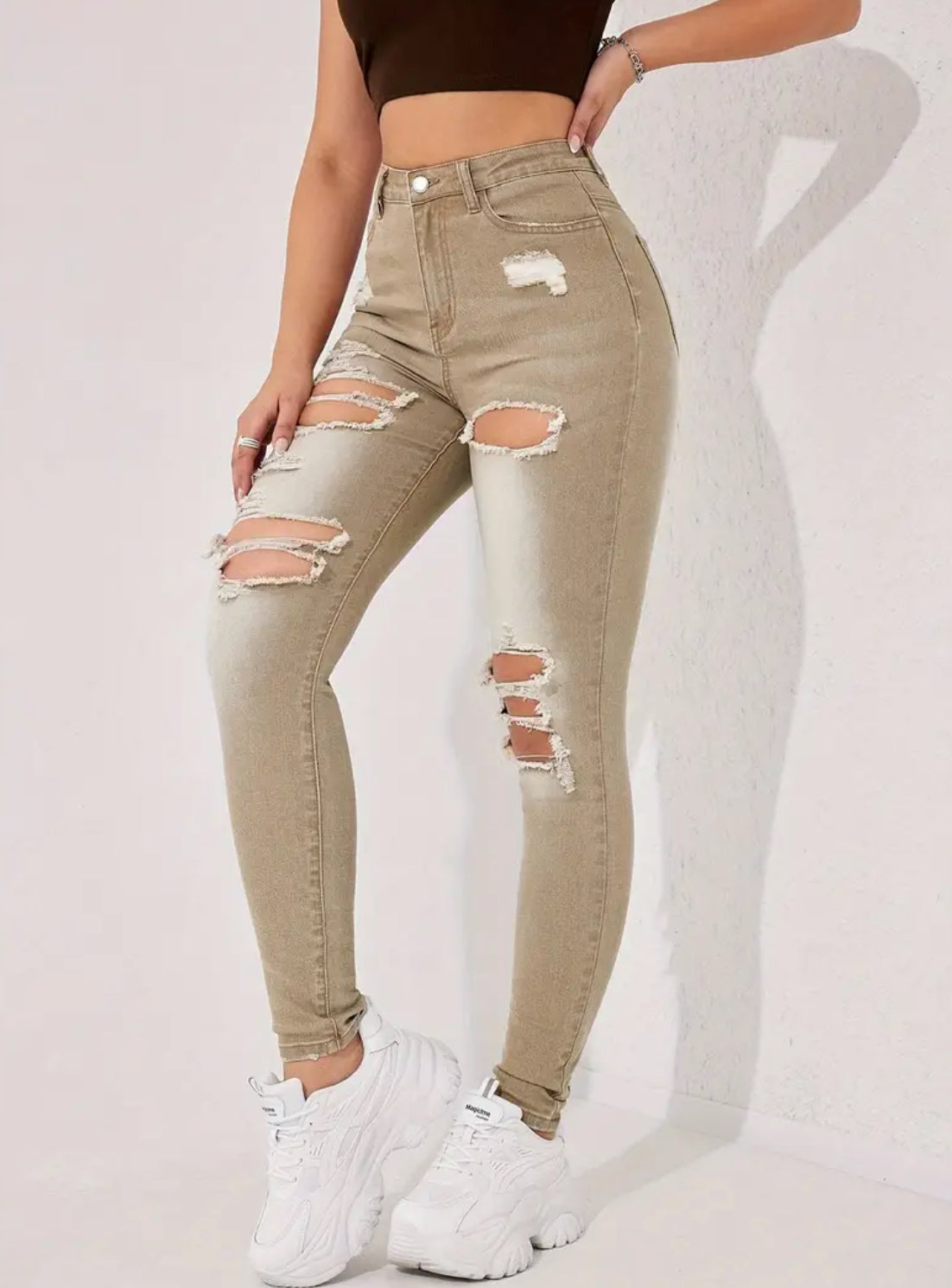 Distressed Ripped Washed Skinny Fit Retro Style Denim Jeans