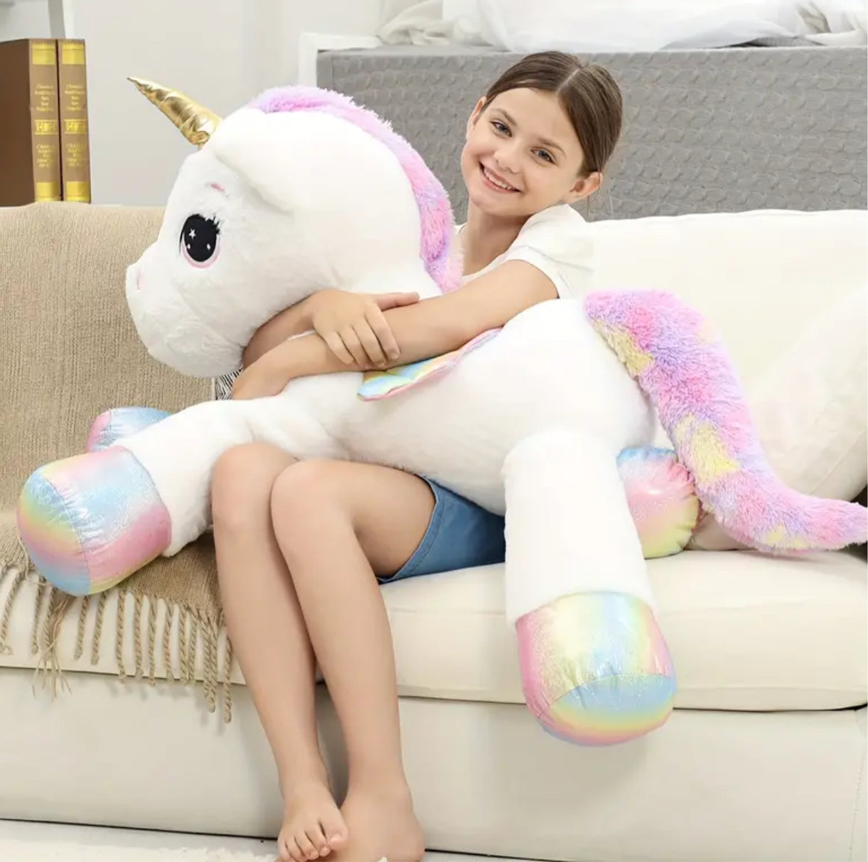 Giant Cute Soft Big Unicorn Pillow with Rainbow Wings Large Plush Toy, 44”