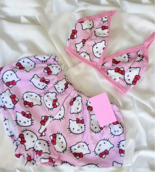 Sanrio Hello Kitty Cute Pajama Set, Halter Triangle Bra & Shorts, Women's Sleepwear