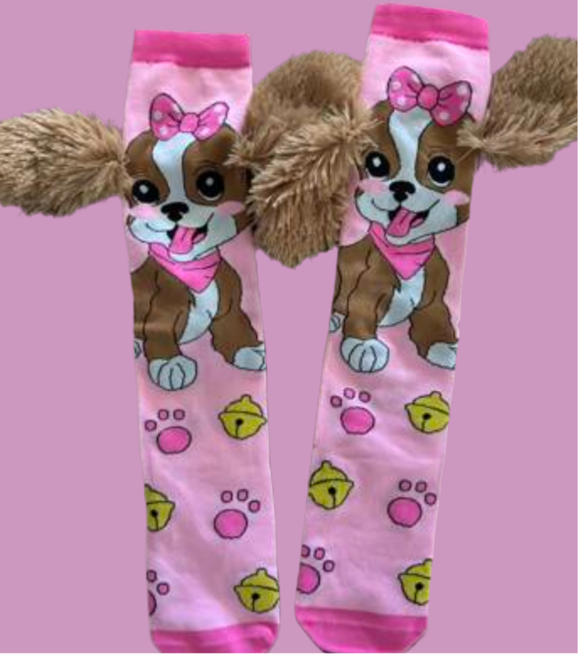 “Puppy & Unicorn Love” 💕 🐾 Pink Cute Little Dog Knee High Socks, 1 Pair