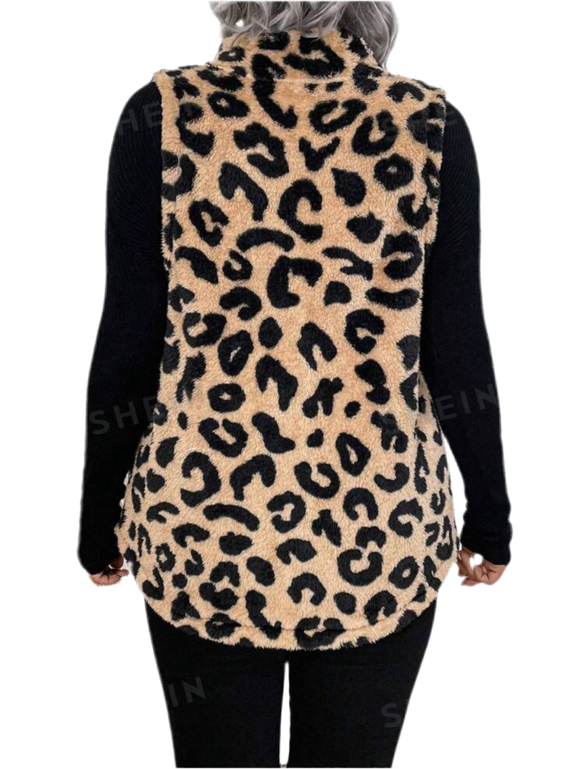 “Chic Leopard” Sleeveless Leopard Faux Fur, Front Zip, Warm