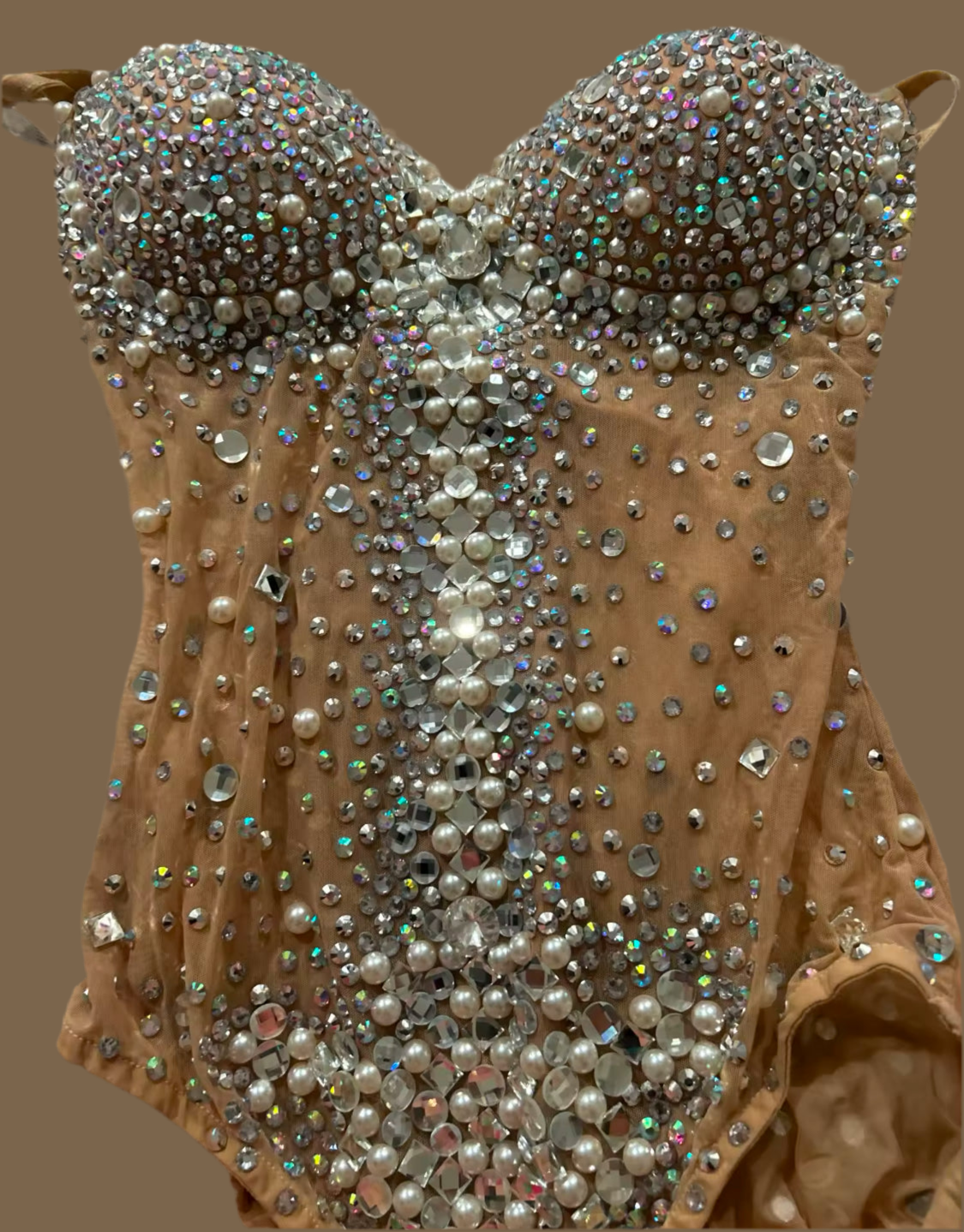 ‘Maternity Goddess’ Luxurious Rhinestones & Pearls Stretch V-Neck Jumpsuits