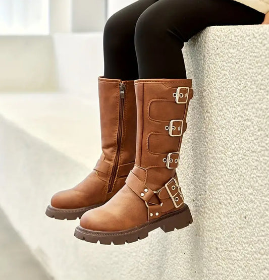 “Vintage Combat” Girls, Zipper Boots