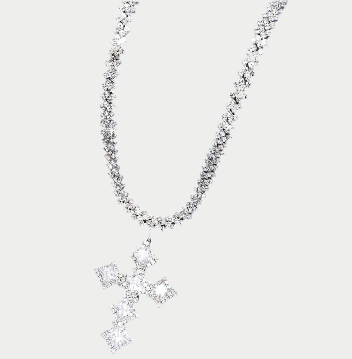 Sparkling Rhinestone Rhombus Zirconia Cross Pendant Necklace