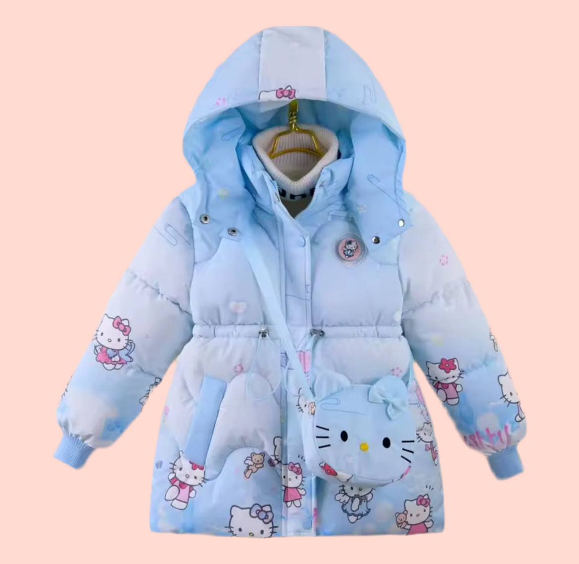 ‘Hello Kitty Winter’ Plush Thick  Warm Princess Coat | Zipper Hooded + Purse