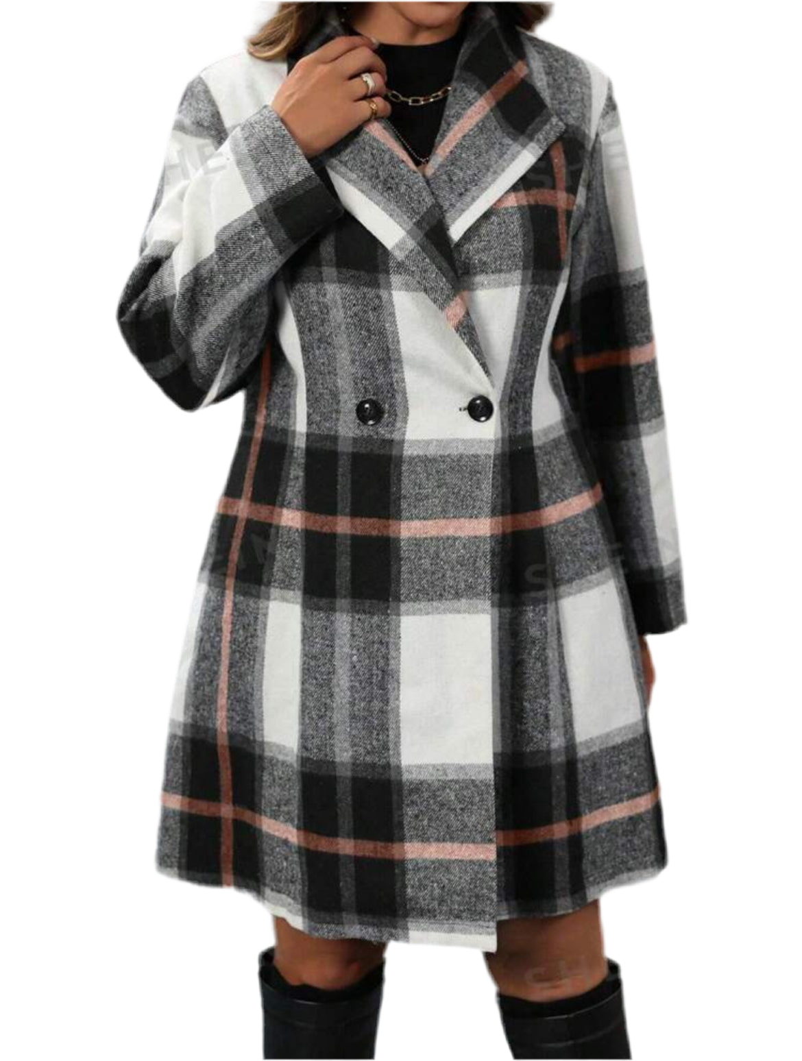 “Luna” Plus Size Plaid Woollen Casual Jacket, Autumn & Winter