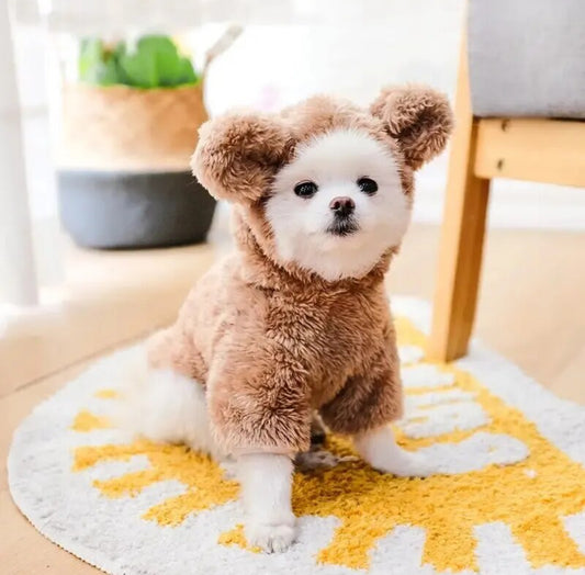 Modish Bear, Hooded Jumpsuit for Pet’s, Warm Fleece Cute Bear Design
