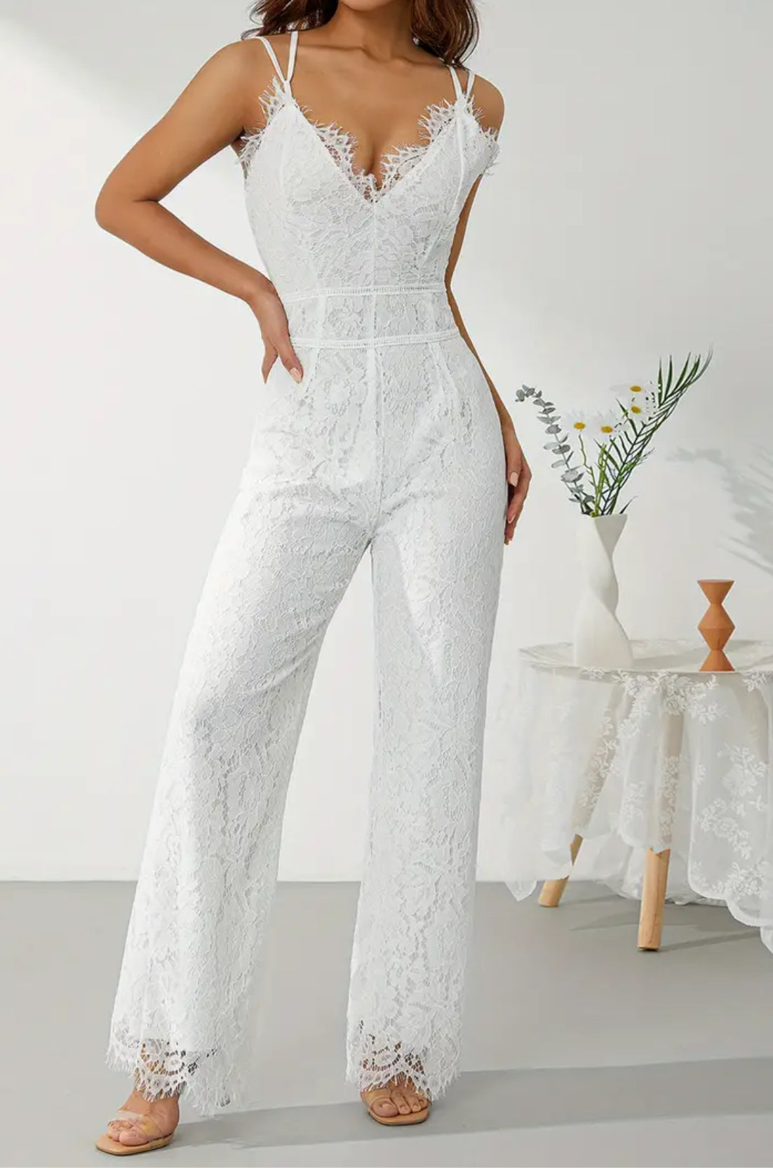 “Sexy Lace” Women's Sleeveless Backless Mesh, Hollow Out Long Pants Jumpsuit