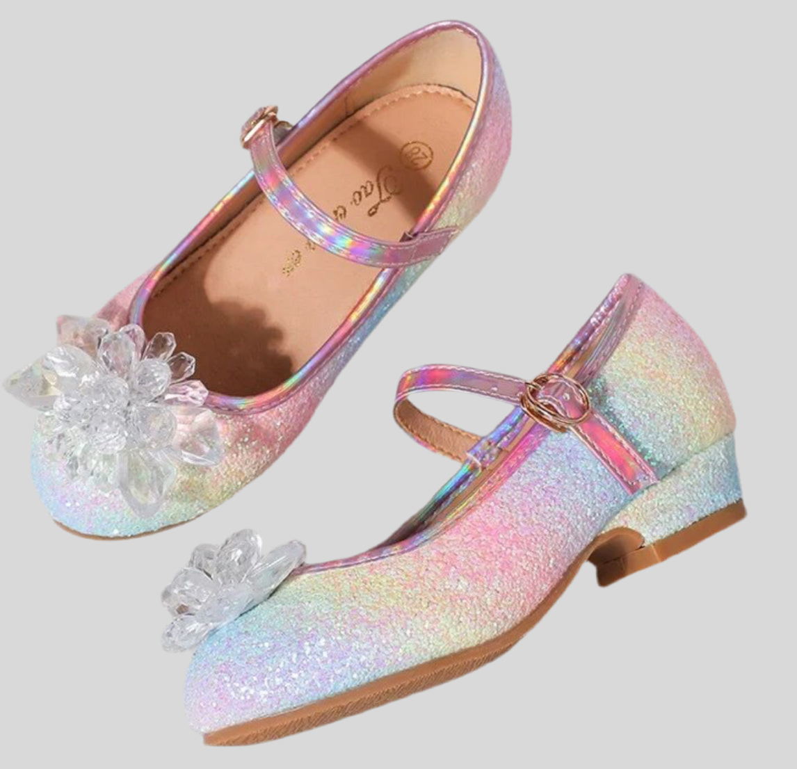 “Princess Ice Rainbow” Girls Rhinestones, Low Heel