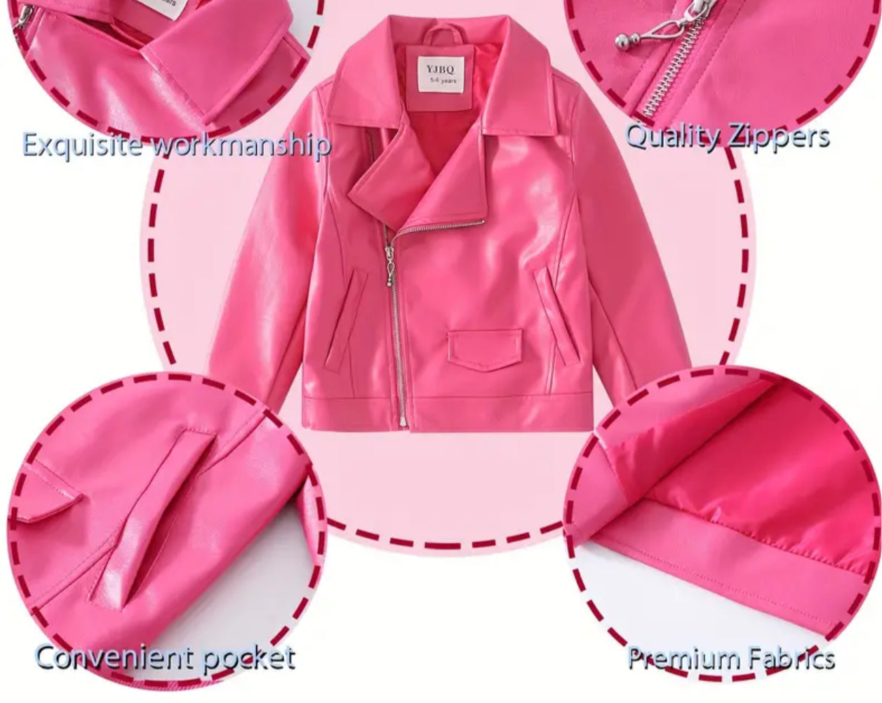 “ Pink Girls” Leather, Zipper Lapel Jacket, Motorcycle Outerwear