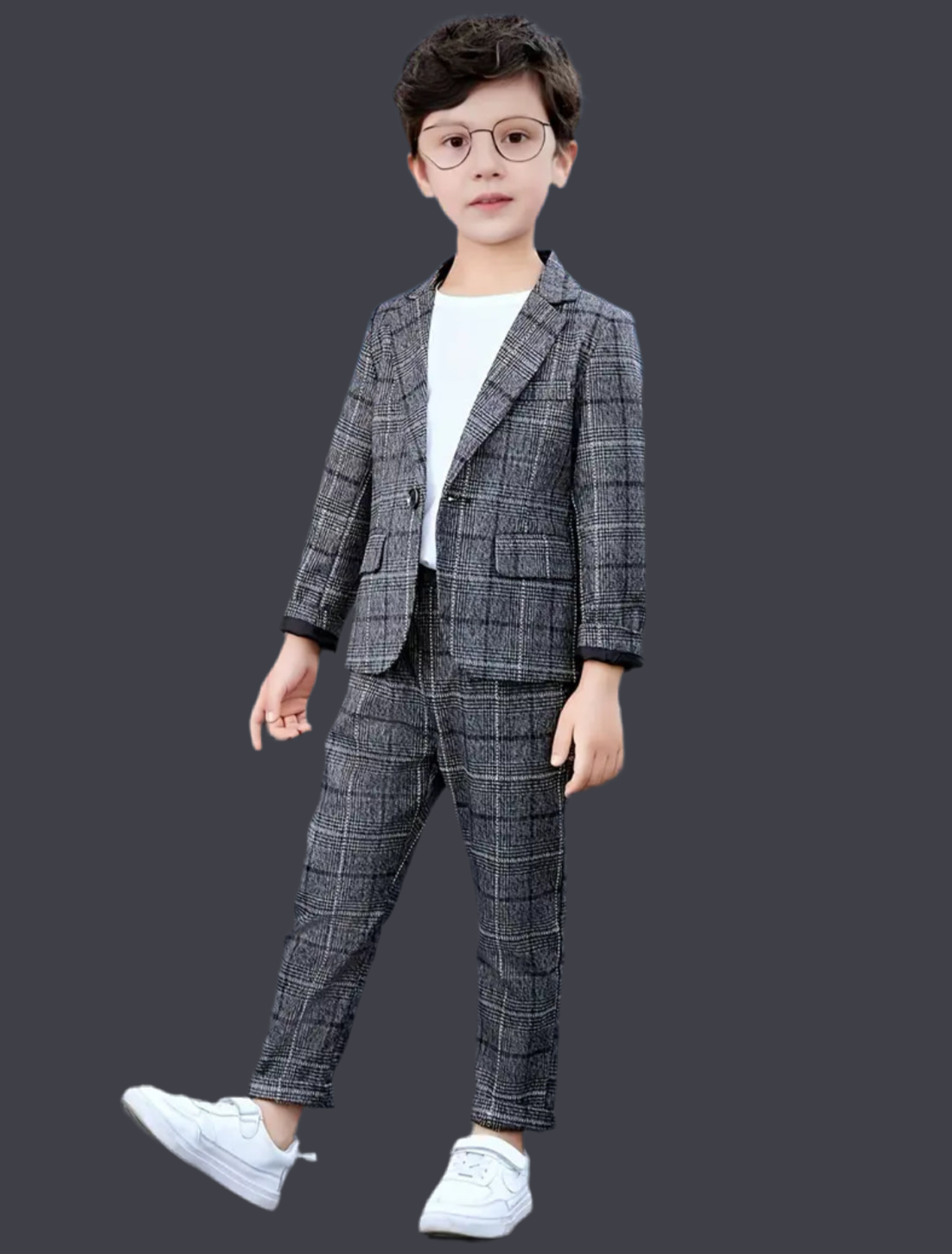 2pcs Boy's Tartan Pattern Gentleman Outfit, Suit Jacket & Pants Set