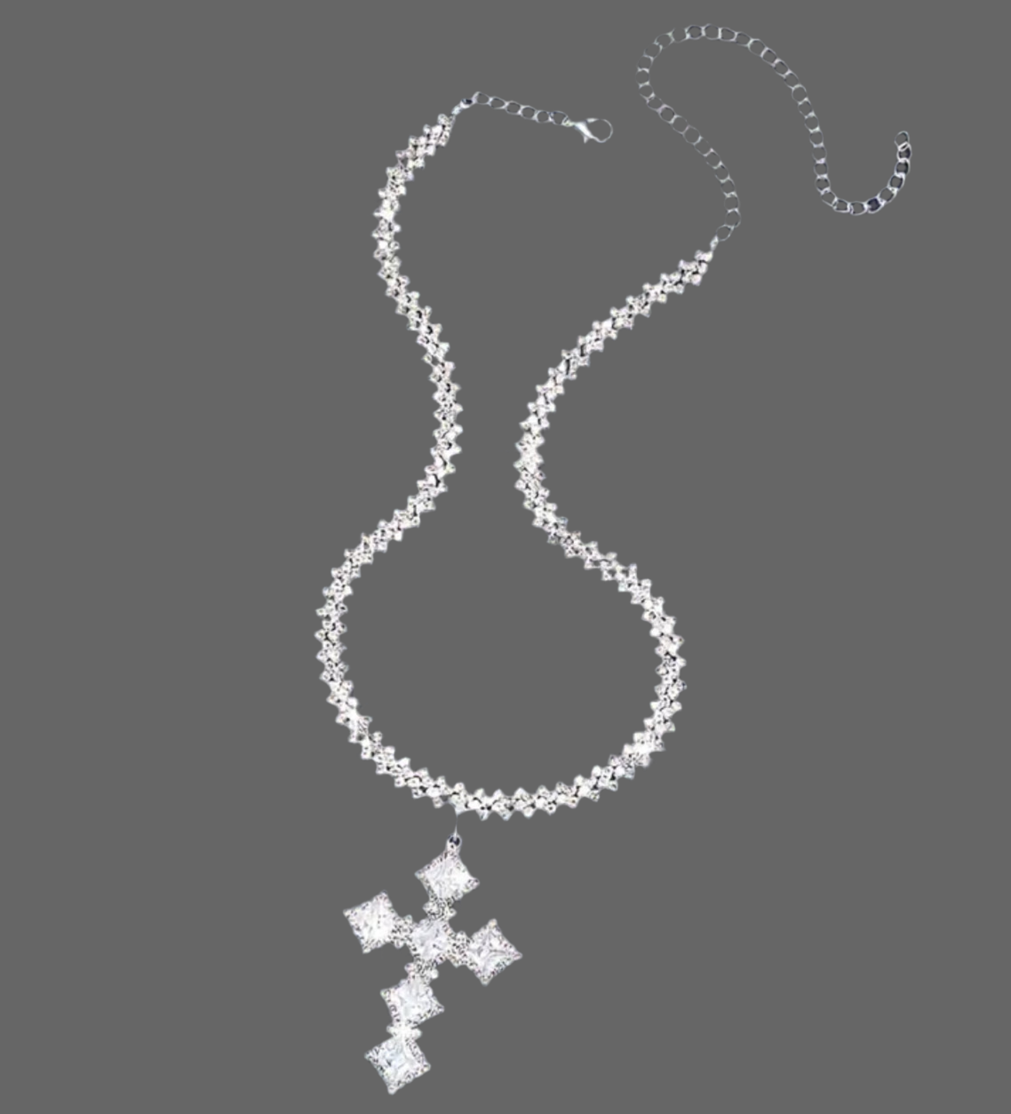 Sparkling Rhinestone Rhombus Zirconia Cross Pendant Necklace