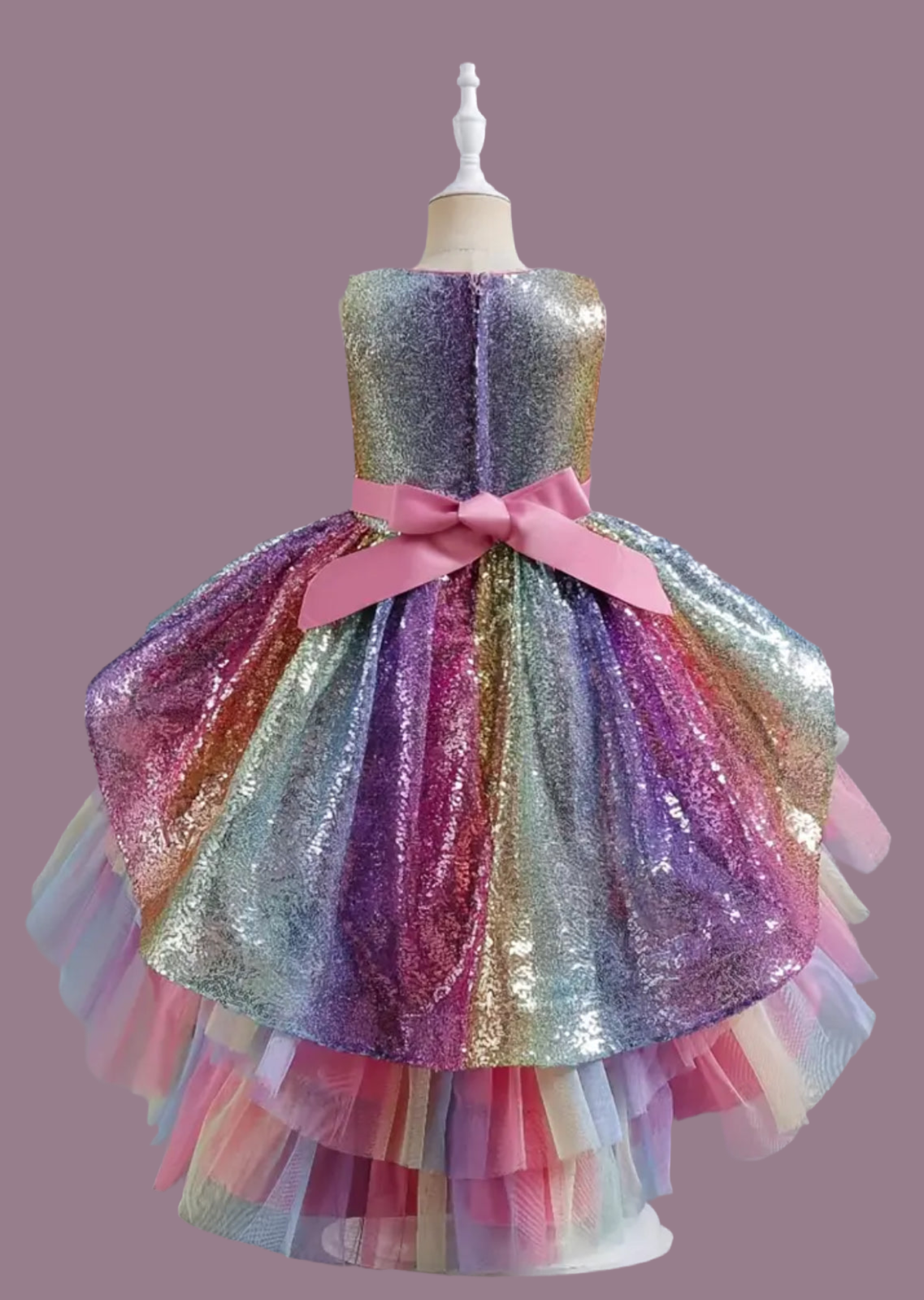 “Sequins & Rainbows” Colorful Mesh Tutu, Trailing Dress