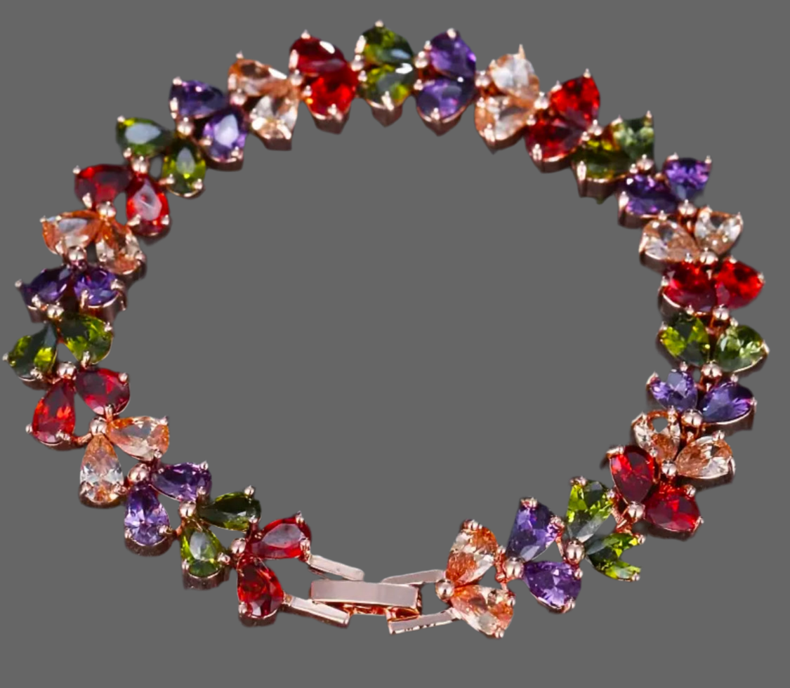 Colorful Willow Leaves With Double Rows Of Hearts Bracelet