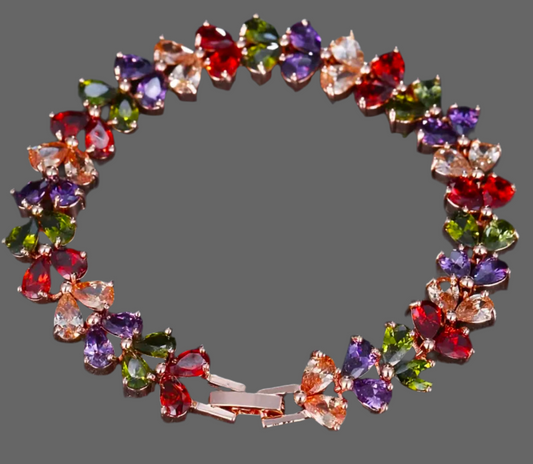 Colorful Willow Leaves With Double Rows Of Hearts Bracelet