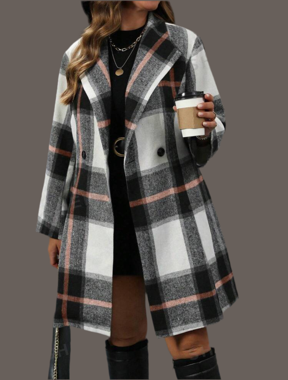 “Luna” Plus Size Plaid Woollen Casual Jacket, Autumn & Winter