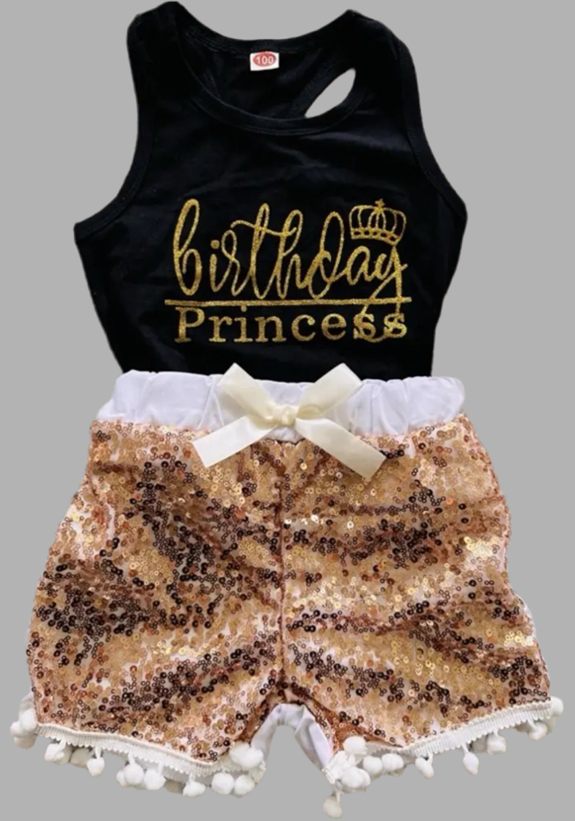 2pcs Girls ''Birthday Princess'' Tank Top & Sequin Shorts Set