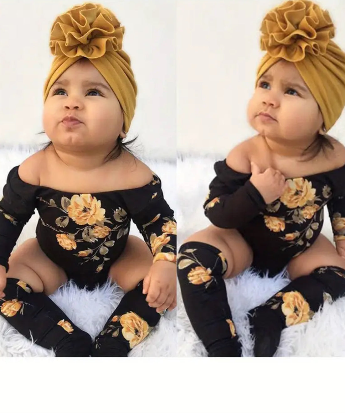 2pcs Baby Girl 🌼 Off Shoulder Flower Romper+Leg Warmers