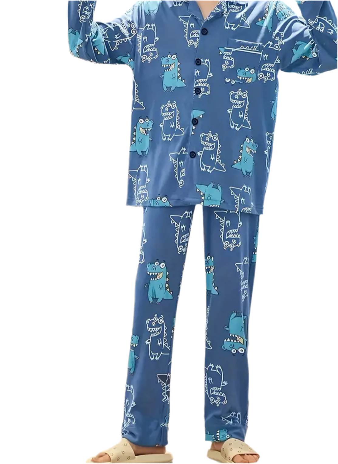 Men's Dino Pajamas Set, Long Sleeves Top + Elastic Waist Lounge Pants