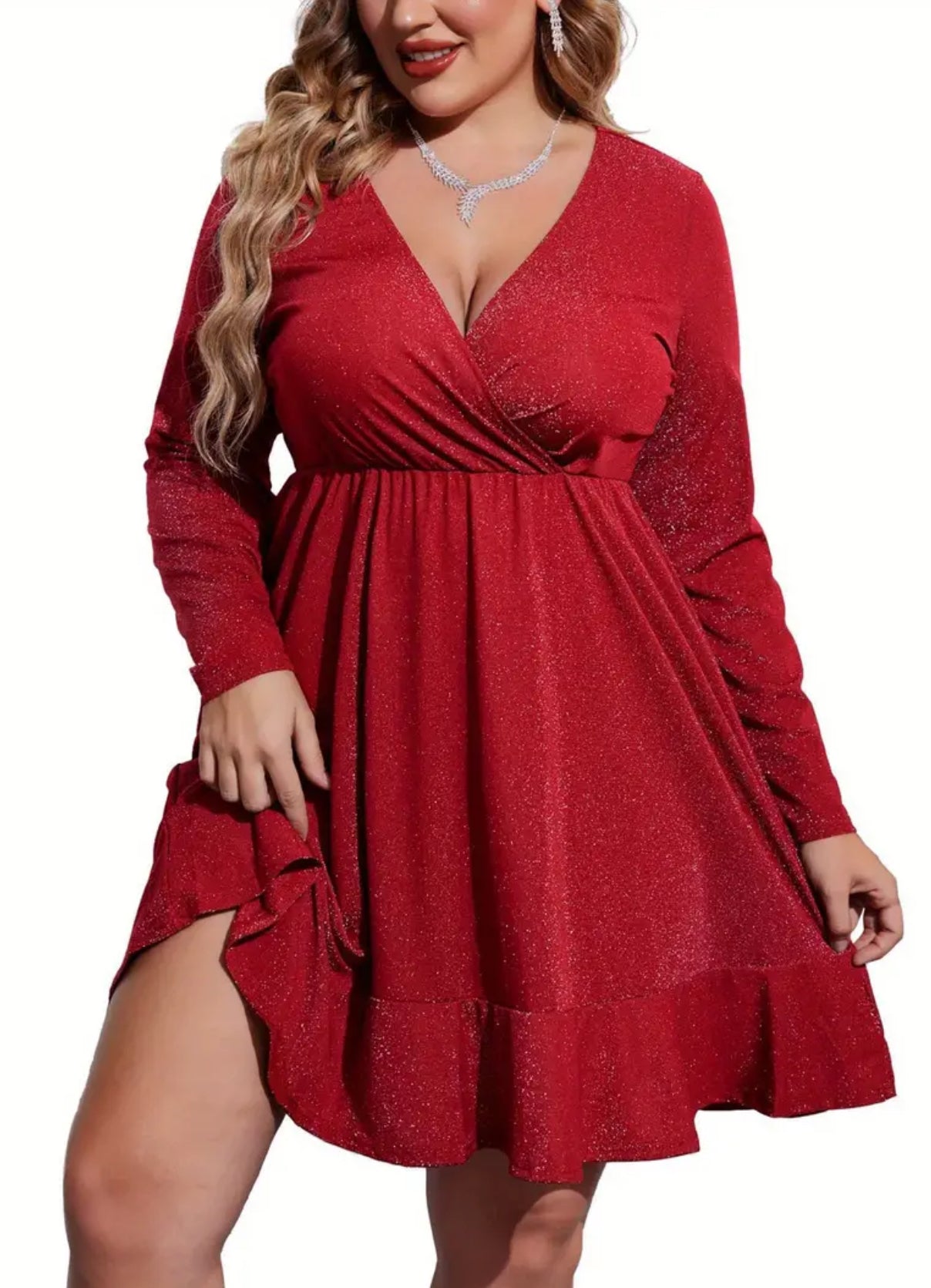 ELESOL Plus Size Womens Glitter Dress V Neck Long Sleeve Ruffle Hem Sw Modish Kids Boutique ELESOL Plus Size Womens Glitter Dress V Neck Long Sleeve Ruffle Hem Sw Modish Kids Boutique