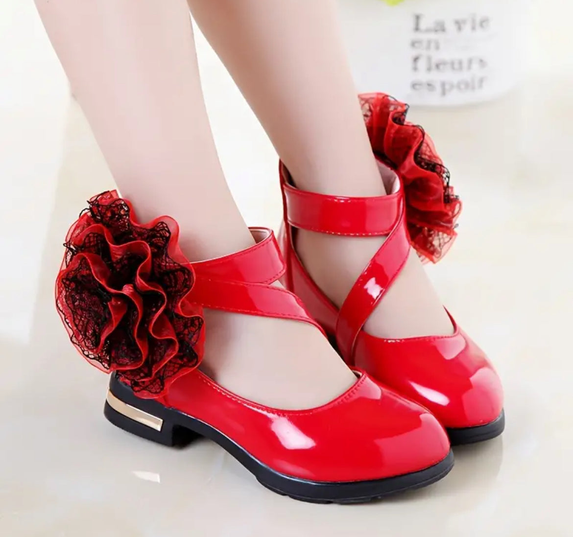 Shine & Gild Elegant Flower Mary Jane Shoes