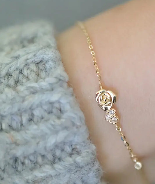Gold Plated ‘Zirconia Rose’ Thin Chain Elegant Bracelet