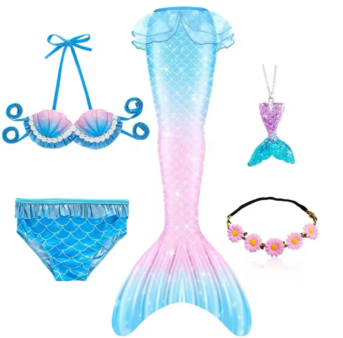 5Pcs/Set Girls Mermaid Tail Swimsuits 🪷🐚 Little Mermaid