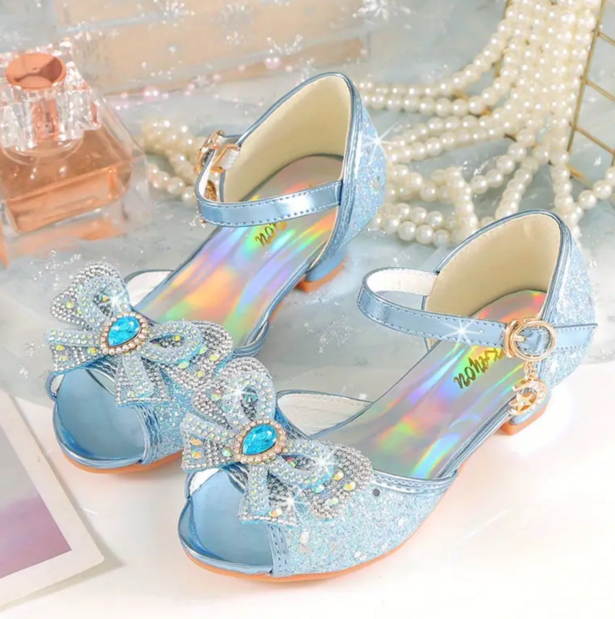 Zapatos de tacón alto con lentejuelas y diamantes de imitación para niñas 