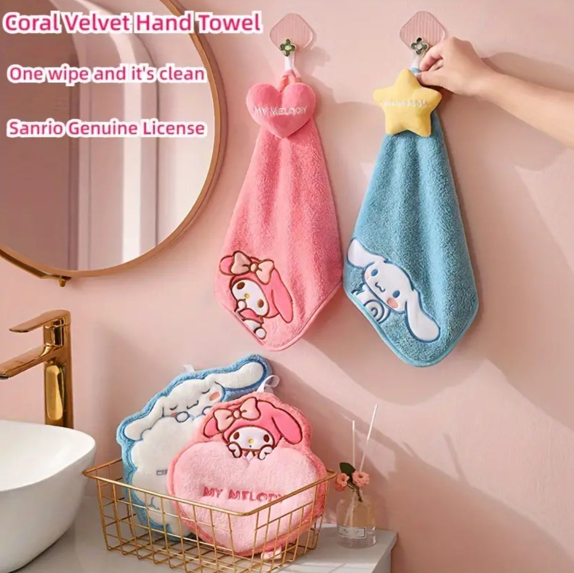 Sanrio “Hello Kitty & Friends” Hanging Coral Velvet Hand Towel