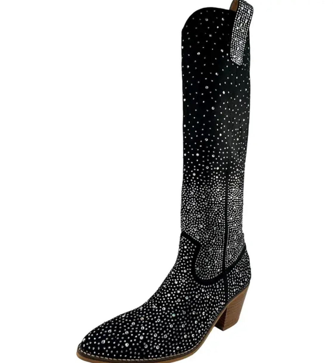 Botines hasta la rodilla estilo vaquero occidental para mujer de ARiderGirl Shine, con puntera de almendra adornada con diamantes de imitación y cremallera lateral, botas de tacón apilado de cuero