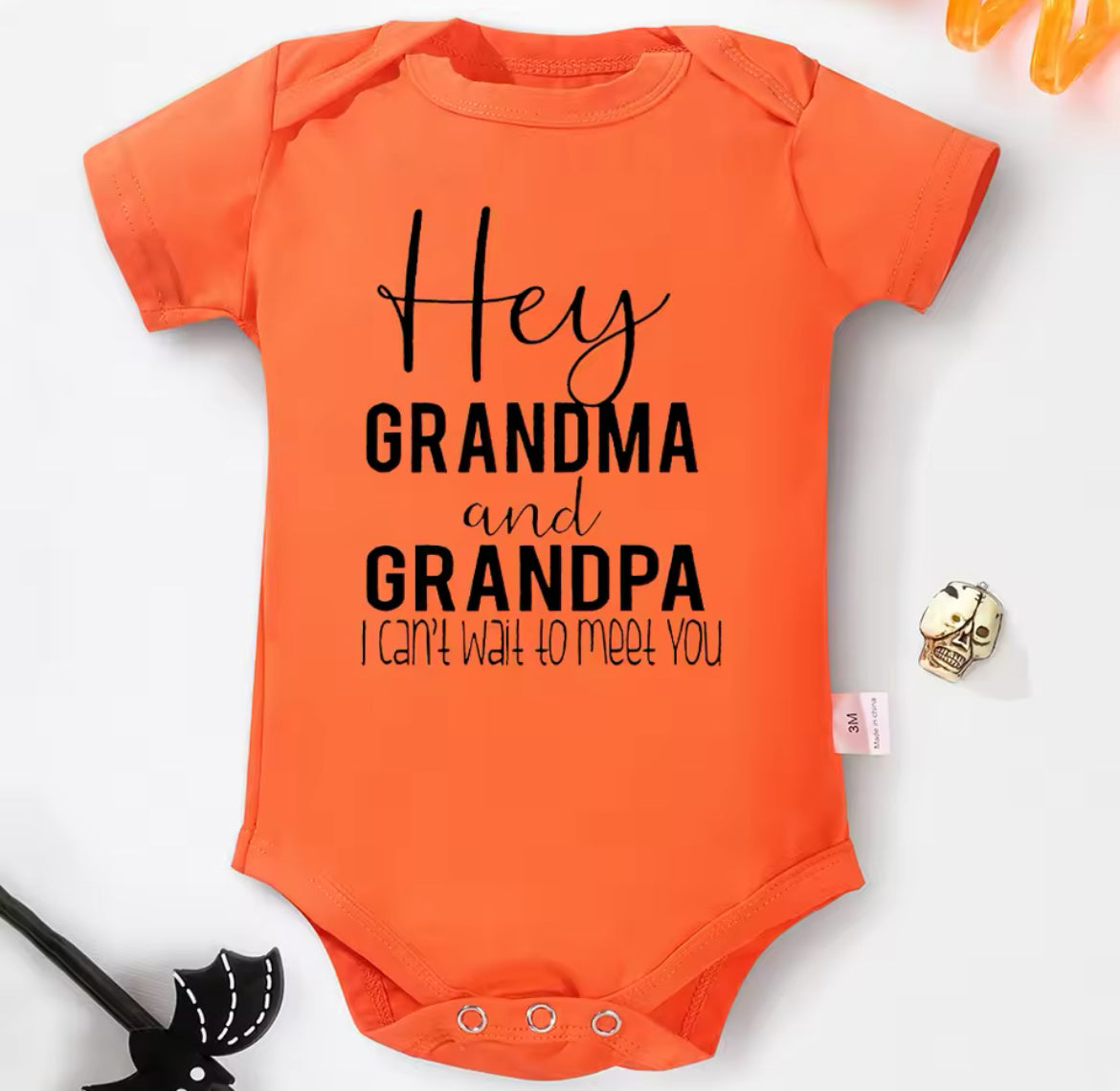 “Hey Grandma and Grandpa I Can't Wait To Meet You” Infant Onesie, 100% Cotton