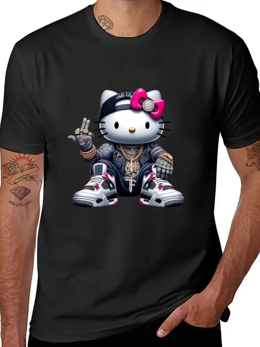 “Hello Kitty Hip-hop” Men's Short-Sleeved Fashion, Casual Streetwear T-shirt