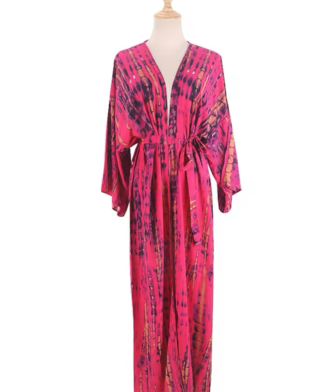 Color Wash Belted Pareo Bohemian Beach Kimono Dress