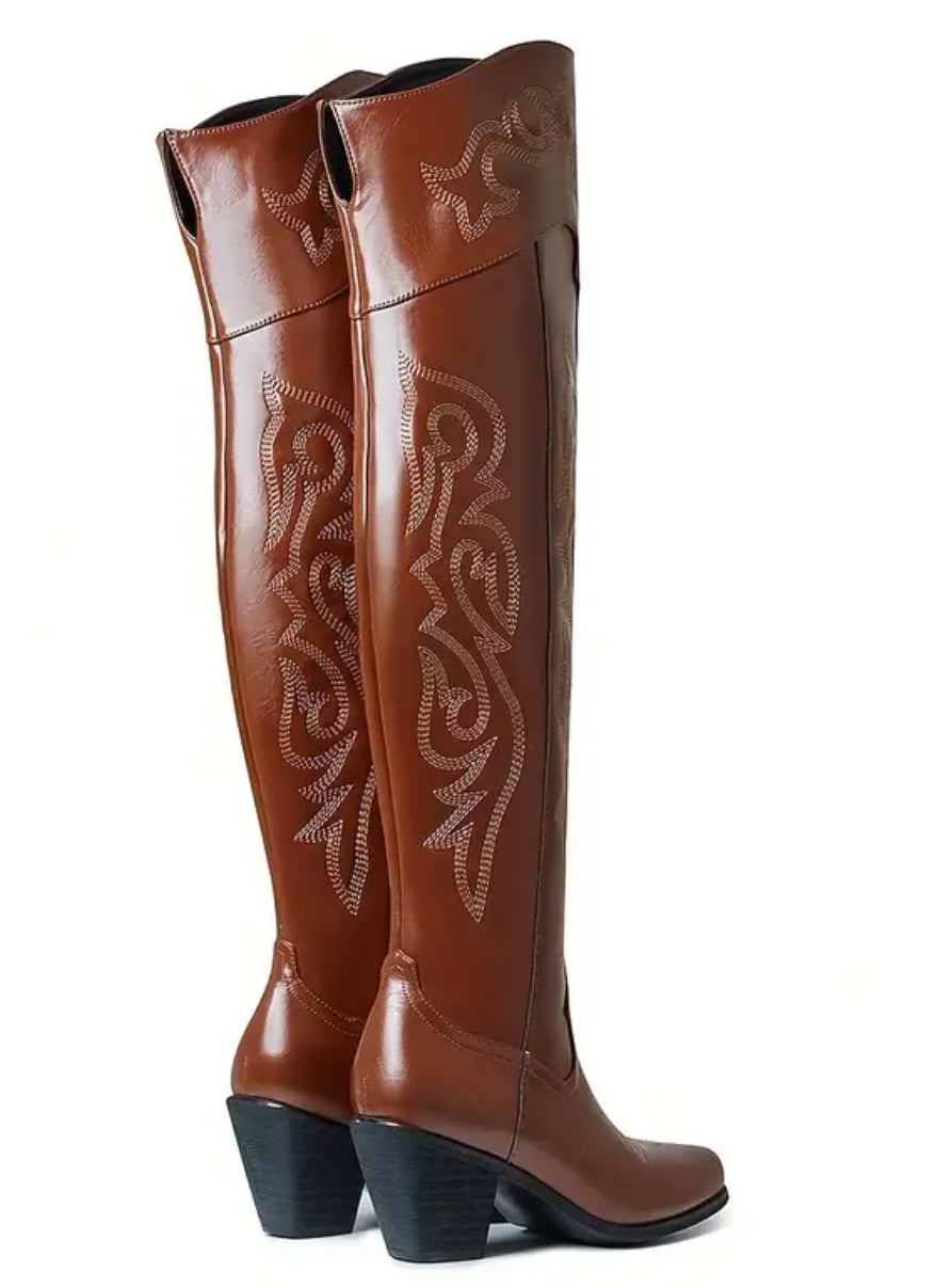 Women Cowboy Western, Vintage Retro High Heeled Long Boots