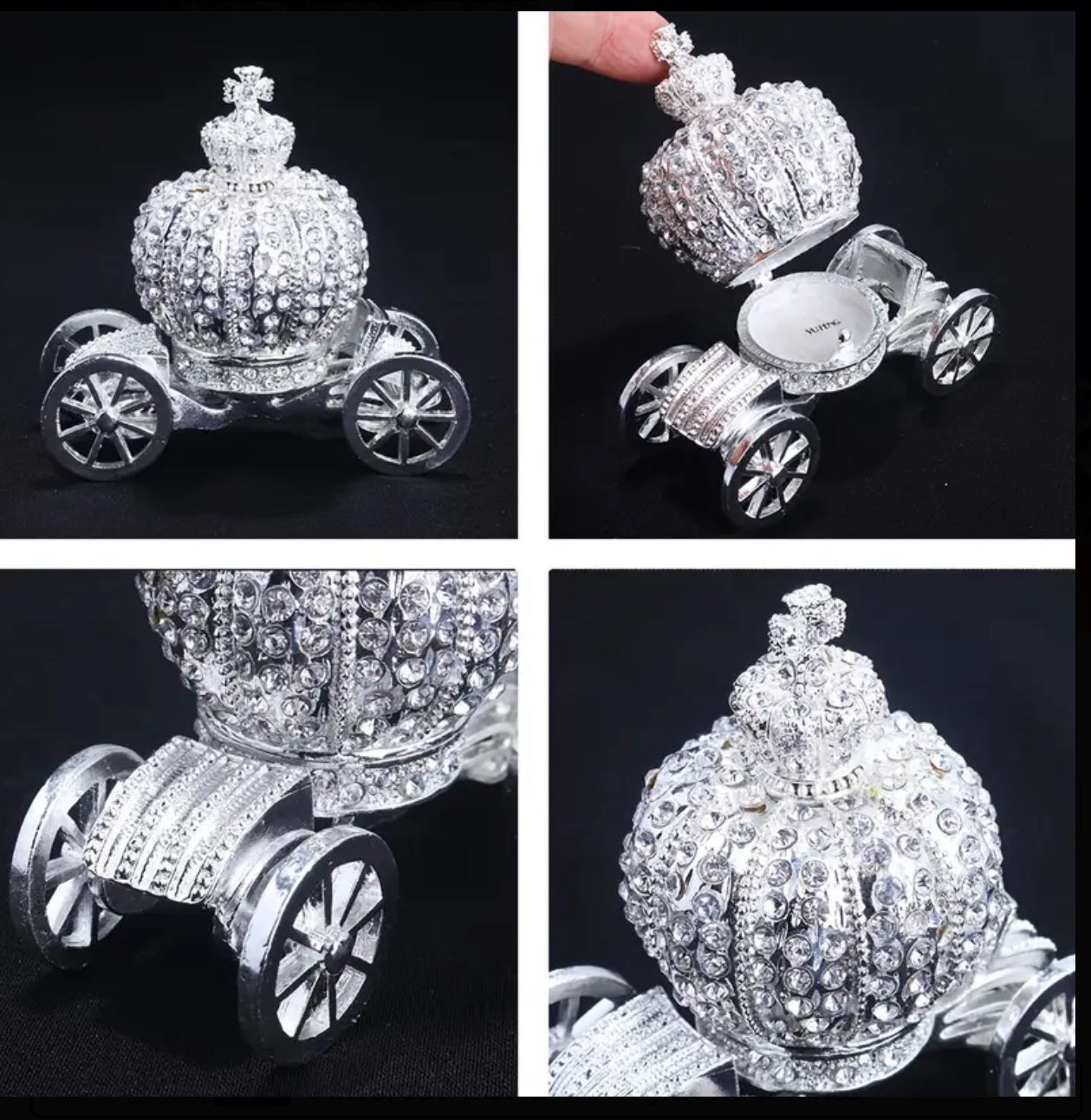 H&D HYALINE & DORA Hand Painted Crown Carriage Trinket Box with Elegant Crystals, Collectible Figurine