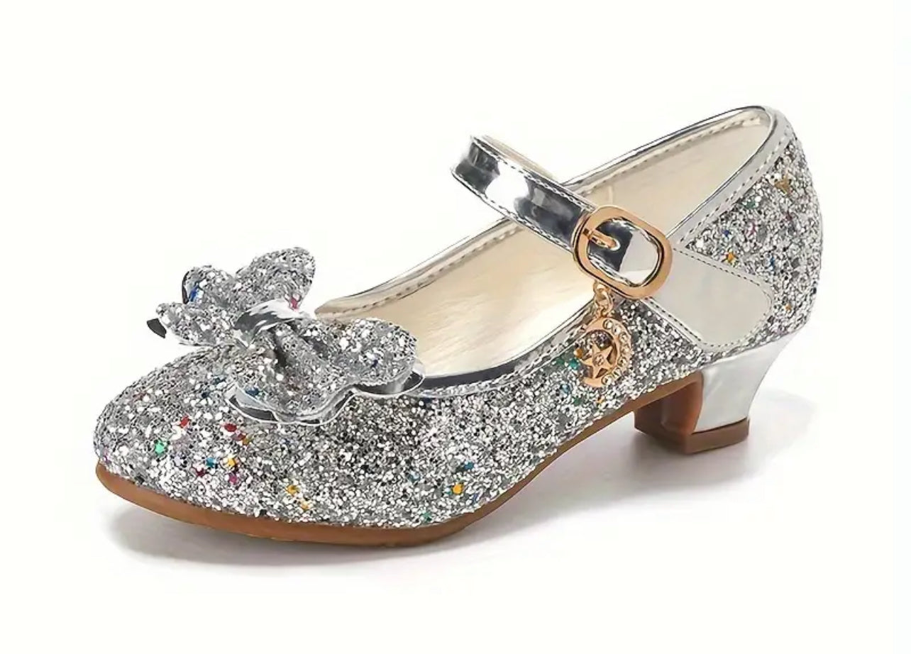 “Mirrors &amp; Bows” Lentejuelas elegantes, tacones altos estilo princesa 