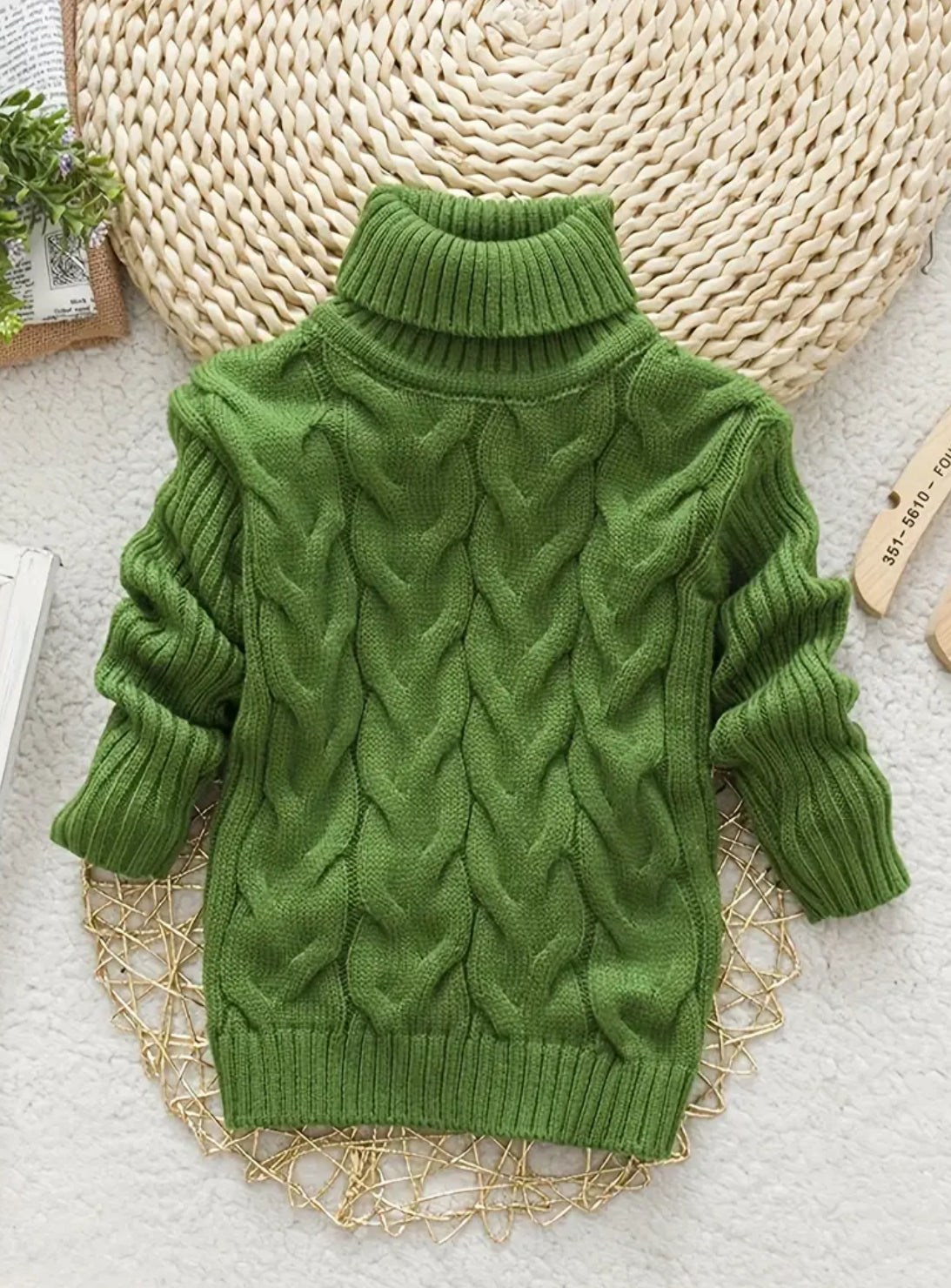 “Elegant Turtleneck” Youth, Cable Knit, Solid Color, Long Sleeve Sweater