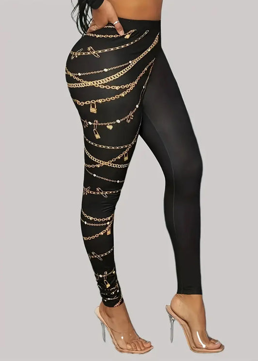 ‘Chains & Gold’ High-Waist Stretchy Leggings | Women’s  S-2XL