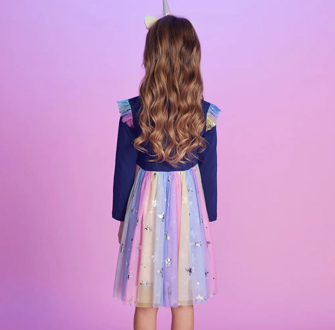 New Unicorn Girls Dress, Cotton Candy Colors Mesh Dress, Modish ✨ Glam Collection