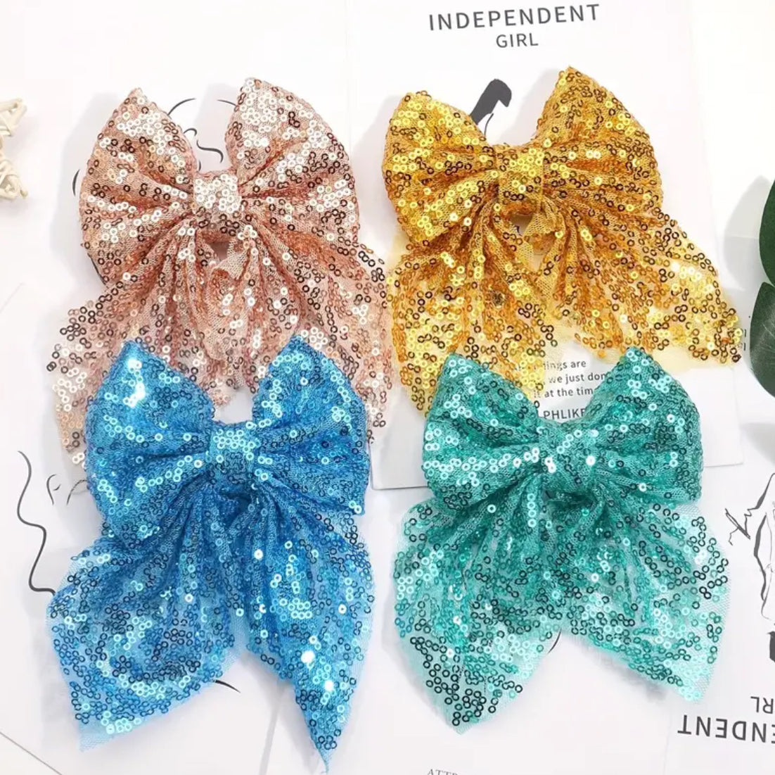 4pcs Vintage Sequin Decor Bowknot Hair Clips