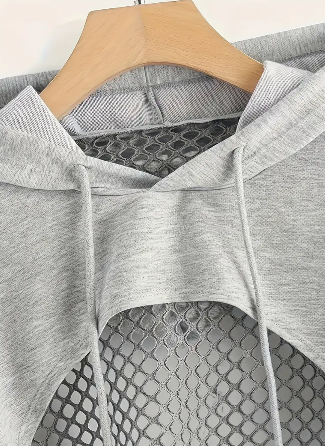 Soft Slight Stretch Contrast Mesh Details, Pullover Long Sleeve Hooded Crop Sweatshirt, Women’s/ Teens