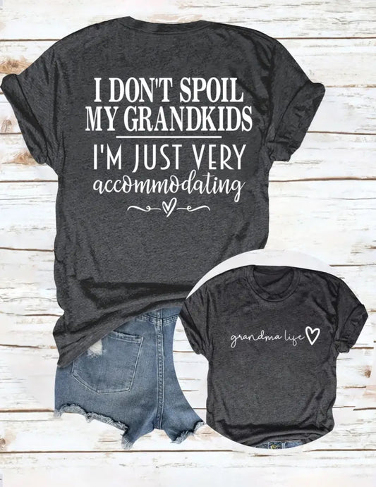 Bluzë me jakë të ekuipazhit "I don't Spoil My Grandkids", T-shirt rastësor me mëngë të shkurtra