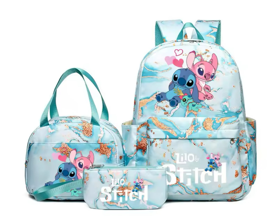 3pcs Stitch Backpack Set With Lunch Bag + Pencil Bag, Large Capacity Lightweight And Breathable